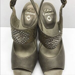 Calleen Cordero Metallic Pewter Slingback Sandals